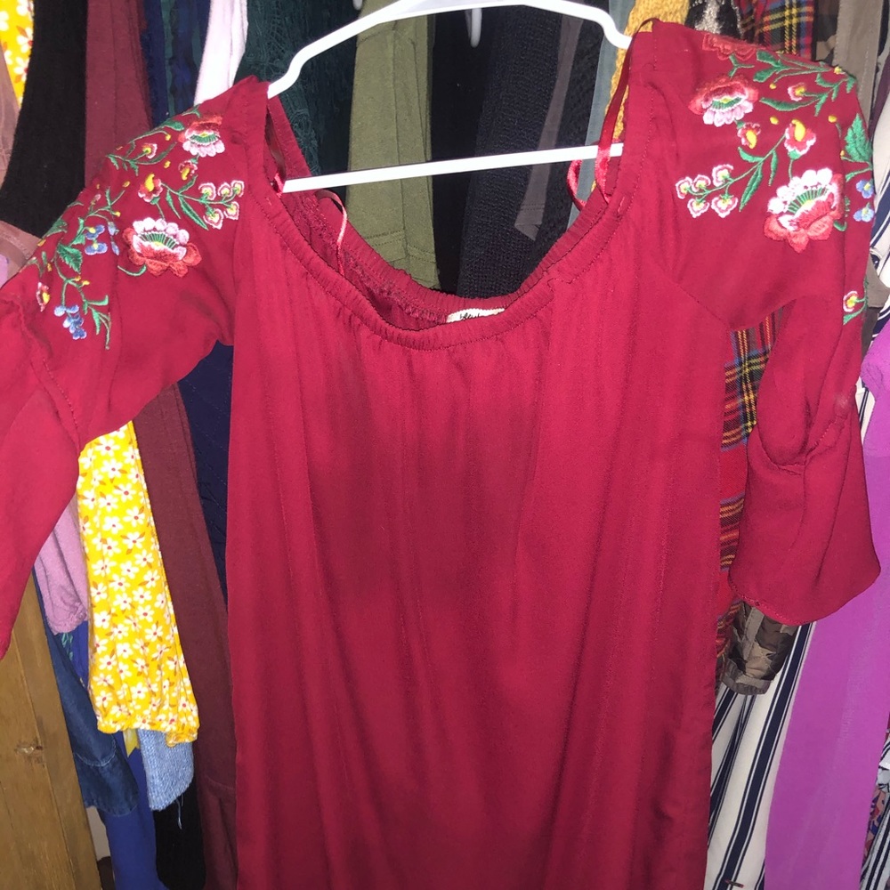 Off the shoulder maroon dress